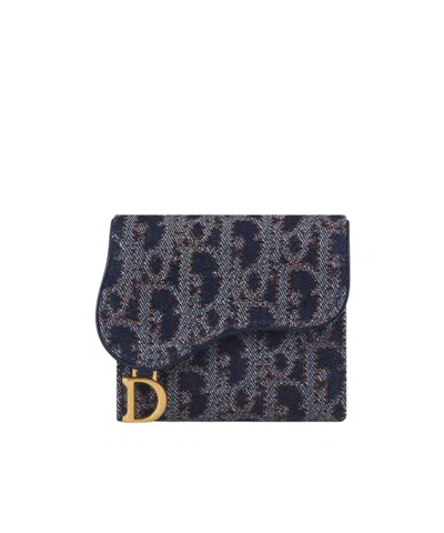 Dior Saddle Lotus Wallet In Blue