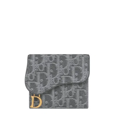 Dior Saddle Lotus Wallet In Gray