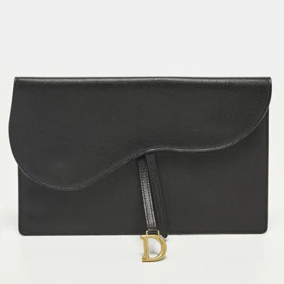 Pre-owned Dior Saddle Medium Black Leather Pouch