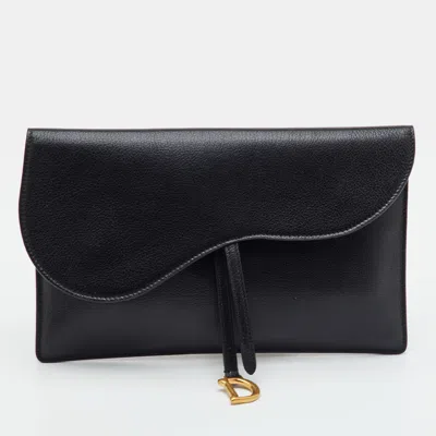Pre-owned Dior Saddle Medium Black Leather Pouch