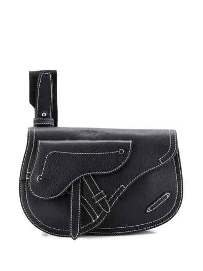 Pre-owned Dior Saddle Messenger Pouch Leather Crossbody Bag In Black