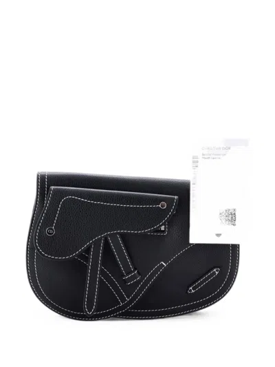 Pre-owned Dior Saddle Messenger Pouch Leather Crossbody Bag In Black