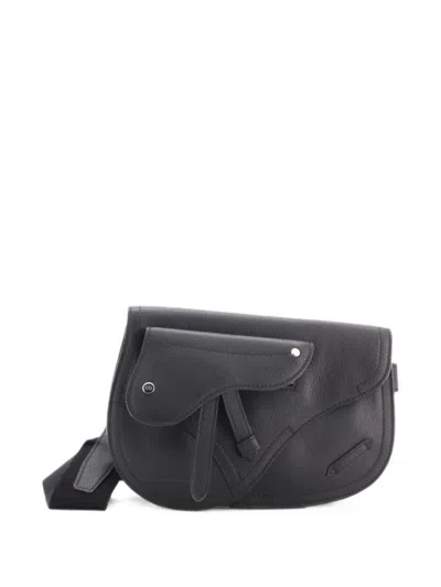 Pre-owned Dior Saddle Messenger Pouch Leather Crossbody Bag In Black