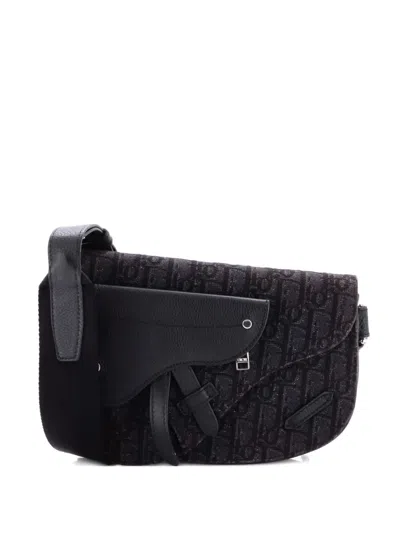 Pre-owned Dior Saddle Messenger Pouch Oblique Canvas Crossbody Bag In Black