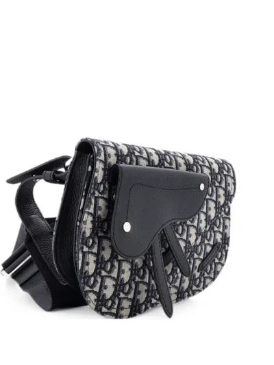 Pre-owned Dior Saddle Messenger Pouch Oblique Canvas Crossbody Bag In Blue
