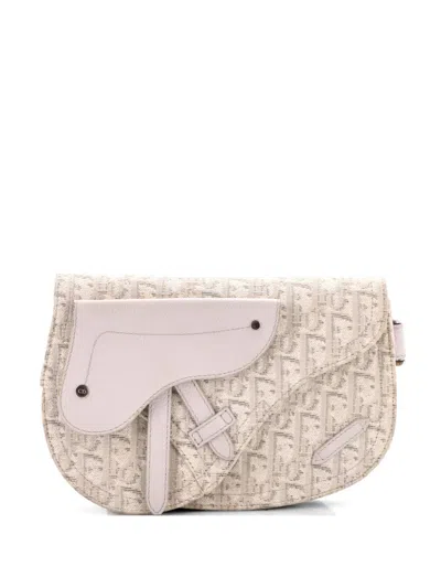 Pre-owned Dior Saddle Messenger Pouch Oblique Canvas Crossbody Bag In Neutral