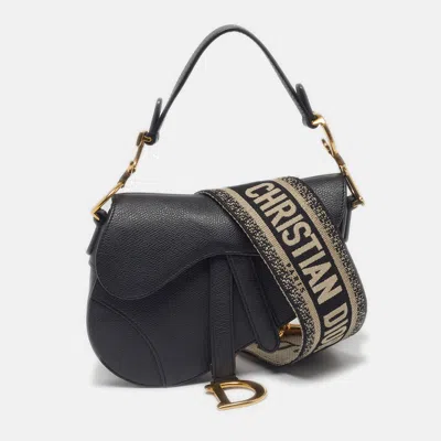 Pre-owned Dior Saddle Mini Black Leather Shoulder Bag