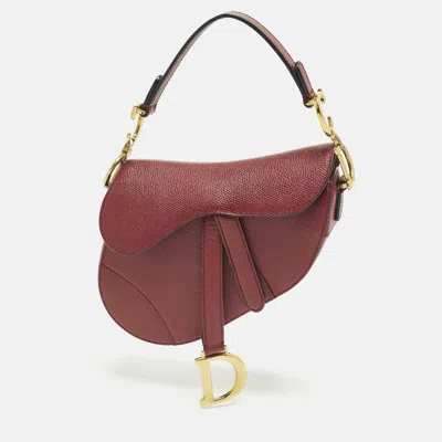 Pre-owned Dior Saddle Mini Burgundy Leather Bag