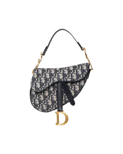 Dior Saddle Mini Jacquard Oblique Blue In Grey