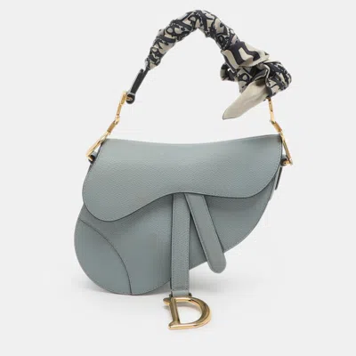 Pre-owned Dior Saddle Mini Light Blue Leather Bag