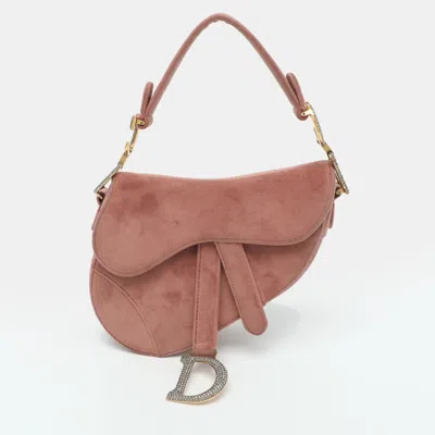 Pre-owned Dior Saddle Mini Old Rose Velvet Bag In Pink