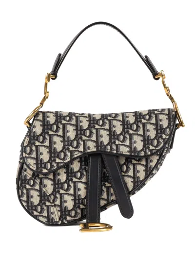 Pre-owned Dior Saddle Monogram Shoulder Bag In Blue