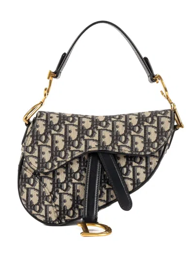 Pre-owned Dior Saddle Monogram Shoulder Bag In Neutral