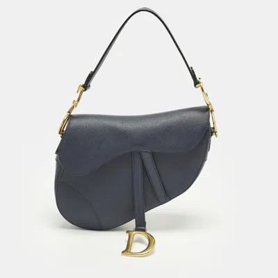 Pre-owned Dior Saddle Navy Blue Leather Shoulder Bag