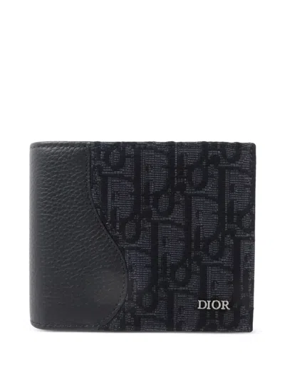 Pre-owned Dior Saddle Oblique Bifold Wallet In Black