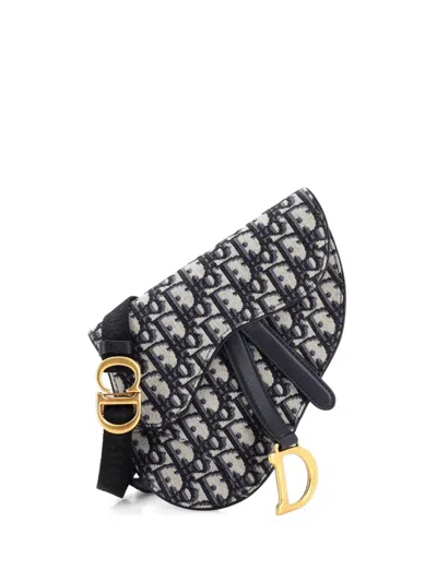 Pre-owned Dior Saddle Oblique Canvas Belt Bag In Blue