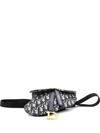 Pre-owned Dior Saddle Oblique Canvas Belt Bag In Blue