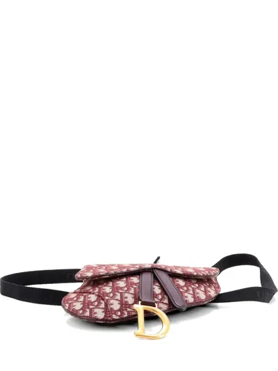 Pre-owned Dior Saddle Oblique Canvas Belt Bag In Red