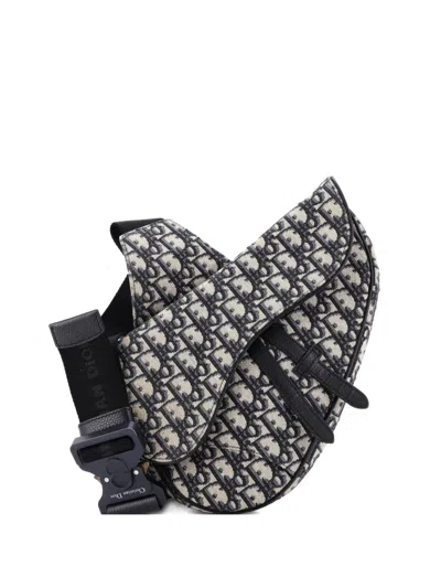 Pre-owned Dior Saddle Oblique Canvas Crossbody Bag In Blue