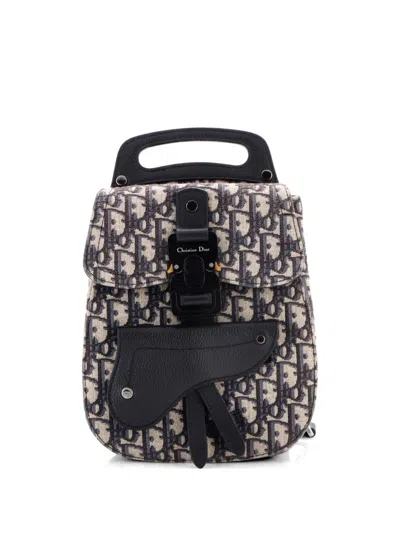 Pre-owned Dior Saddle Oblique Canvas Mini Backpack In Blue