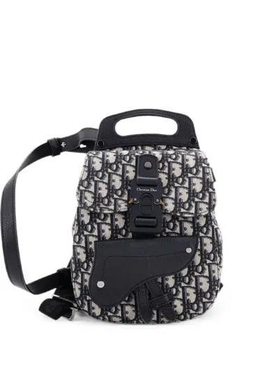 Pre-owned Dior Saddle Oblique Canvas Mini Backpack In Blue