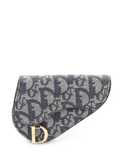 Pre-owned Dior Saddle Oblique Coin Purse In Blue