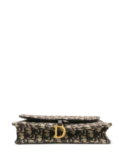 Pre-owned Dior Saddle Oblique Shoulder Bag In Blue