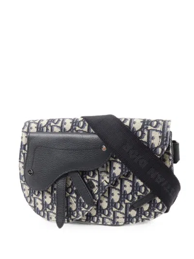 Pre-owned Dior Saddle Oblique Shoulder Bag In Blue