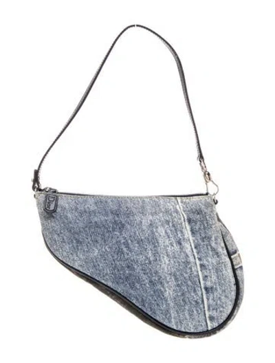 Pre-owned Dior Saddle Pochette Vintage In Blue