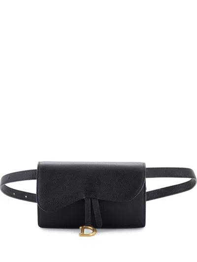 Pre-owned Dior Saddle Rectangular Leather Belt Bag In Black