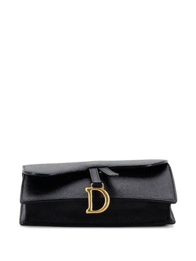 Pre-owned Dior Saddle Rectangular Leather Belt Bag In Black