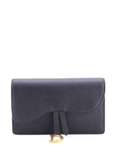 Pre-owned Dior Saddle Rectangular Leather Belt Bag In Black
