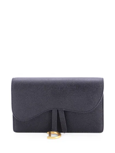 Pre-owned Dior Saddle Rectangular Leather Belt Bag In Black