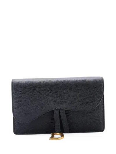 Pre-owned Dior Saddle Rectangular Leather Belt Bag In Black