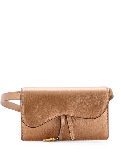 Pre-owned Dior Saddle Rectangular Leather Belt Bag In Brown