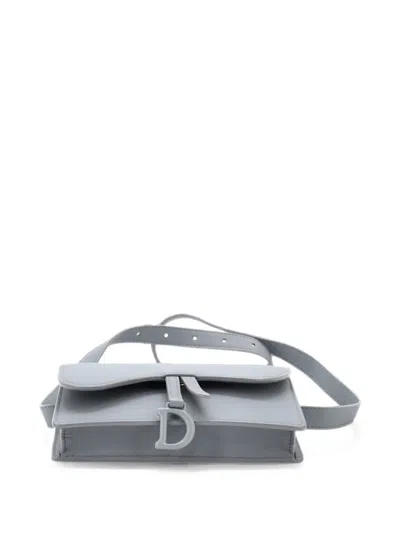 Pre-owned Dior Saddle Rectangular Leather Belt Bag In Gray