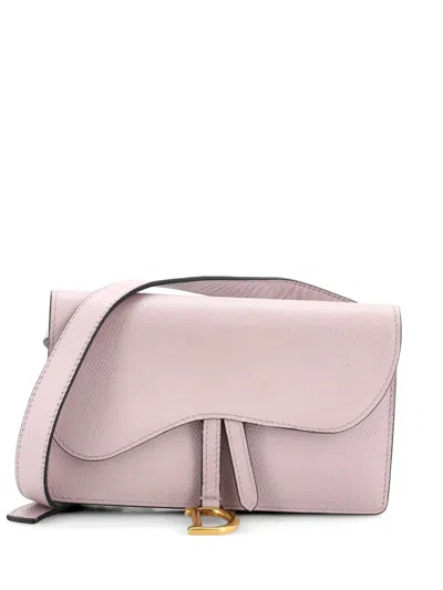 Pre-owned Dior Saddle Rectangular Leather Belt Bag In Pink