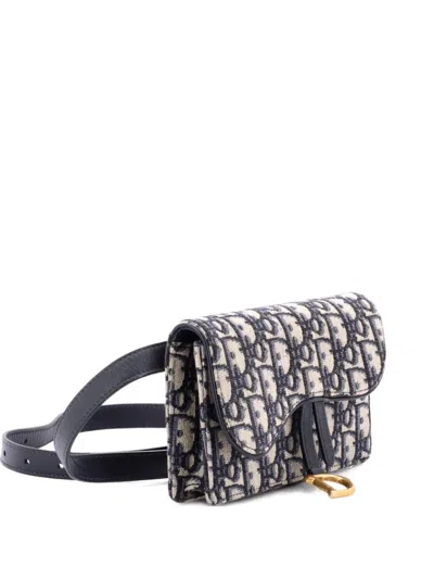 Pre-owned Dior Saddle Rectangular Oblique Canvas Belt Bag In Blue