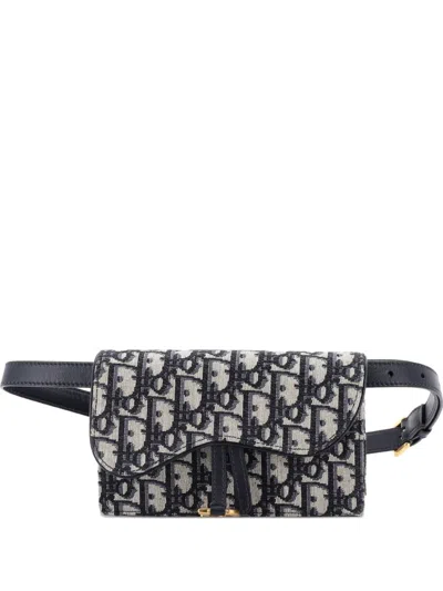 Pre-owned Dior Saddle Rectangular Oblique Canvas Belt Bag In Blue