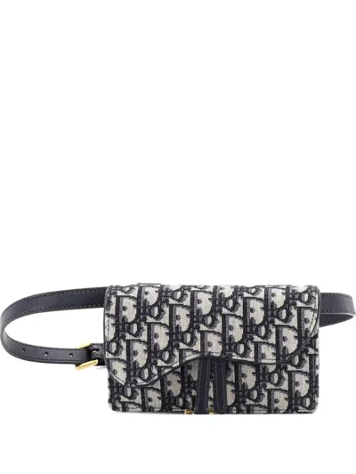 Pre-owned Dior Saddle Rectangular Oblique Canvas Belt Bag In Blue