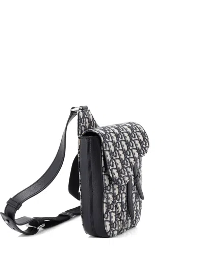 Pre-owned Dior Saddle Rectangular Pouch Oblique Canvas Crossbody Bag In Blue