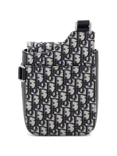 Pre-owned Dior Saddle Rectangular Pouch Oblique Canvas Crossbody Bag In Blue