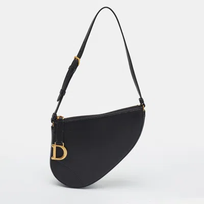 Pre-owned Dior Saddle Rodeo Black Leather Pouch Bag