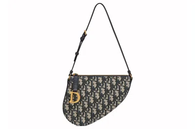 Pre-owned Dior Saddle Rodeo Pouch Blue  Oblique Jacquard