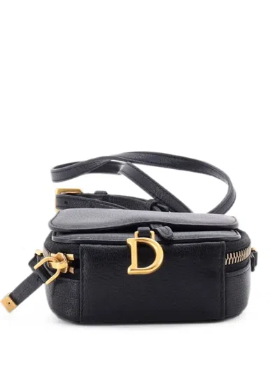 Pre-owned Dior Saddle Shoulder Strap Pouch Goatskin Mini Crossbody Bag In Black