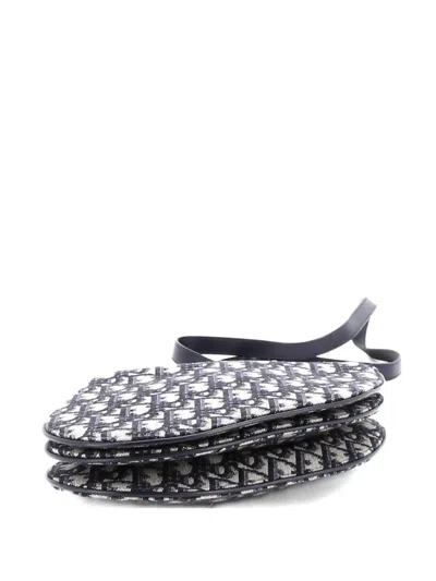 Pre-owned Dior Saddle Triple Zip Pouch Oblique Canvas Crossbody Bag In Blue