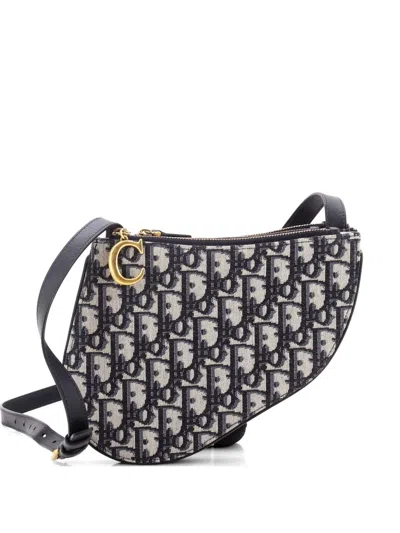 Pre-owned Dior Saddle Triple Zip Pouch Oblique Canvas Crossbody Bag In Blue