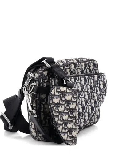 Pre-owned Dior Saddle Tripple Pouch Oblique Canvas Crossbody Bag In Blue