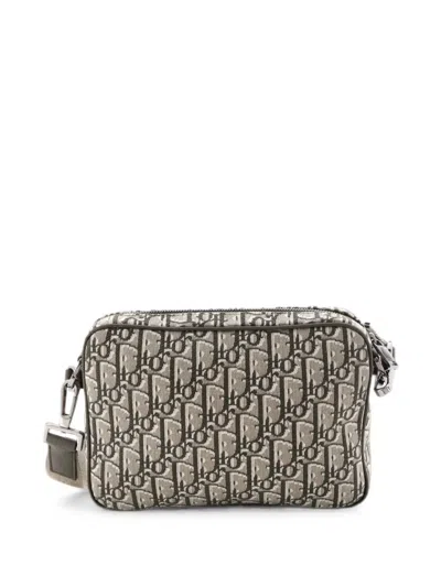 Pre-owned Dior Saddle Tripple Pouch Oblique Canvas Crossbody Bag In Green