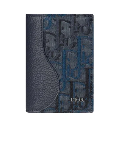 Dior Saddle Vertical Bifold Card Holder In Black